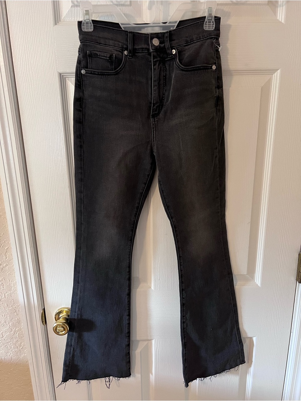 LOFT The Slim Flare High Rise Jeans Frayed Raw Hem Washed Black Size 26 2P